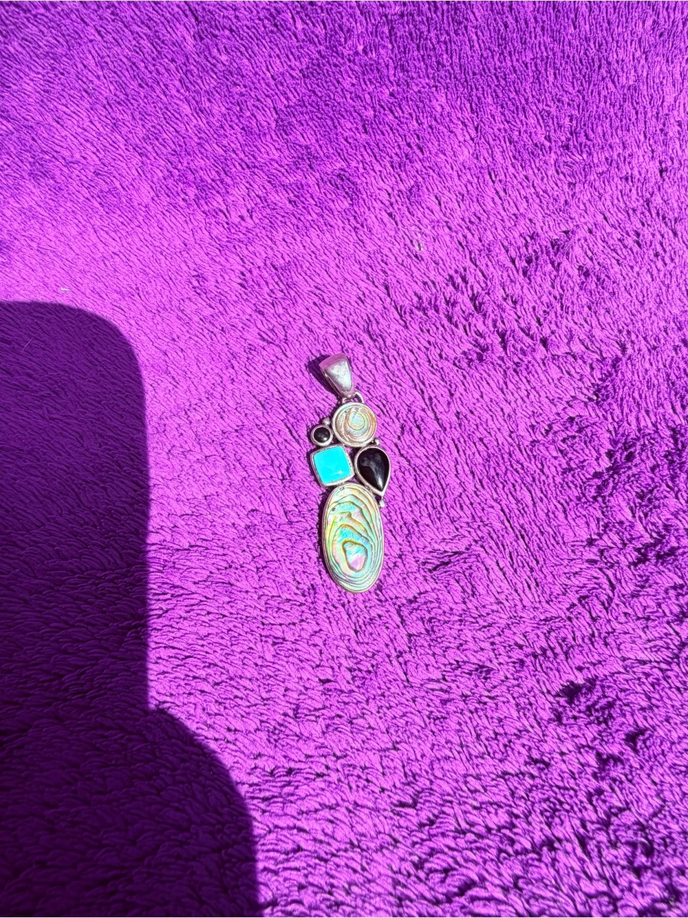 Coldwater Creek Abalone & Turquoise Mixed Stone Sterling Pendant